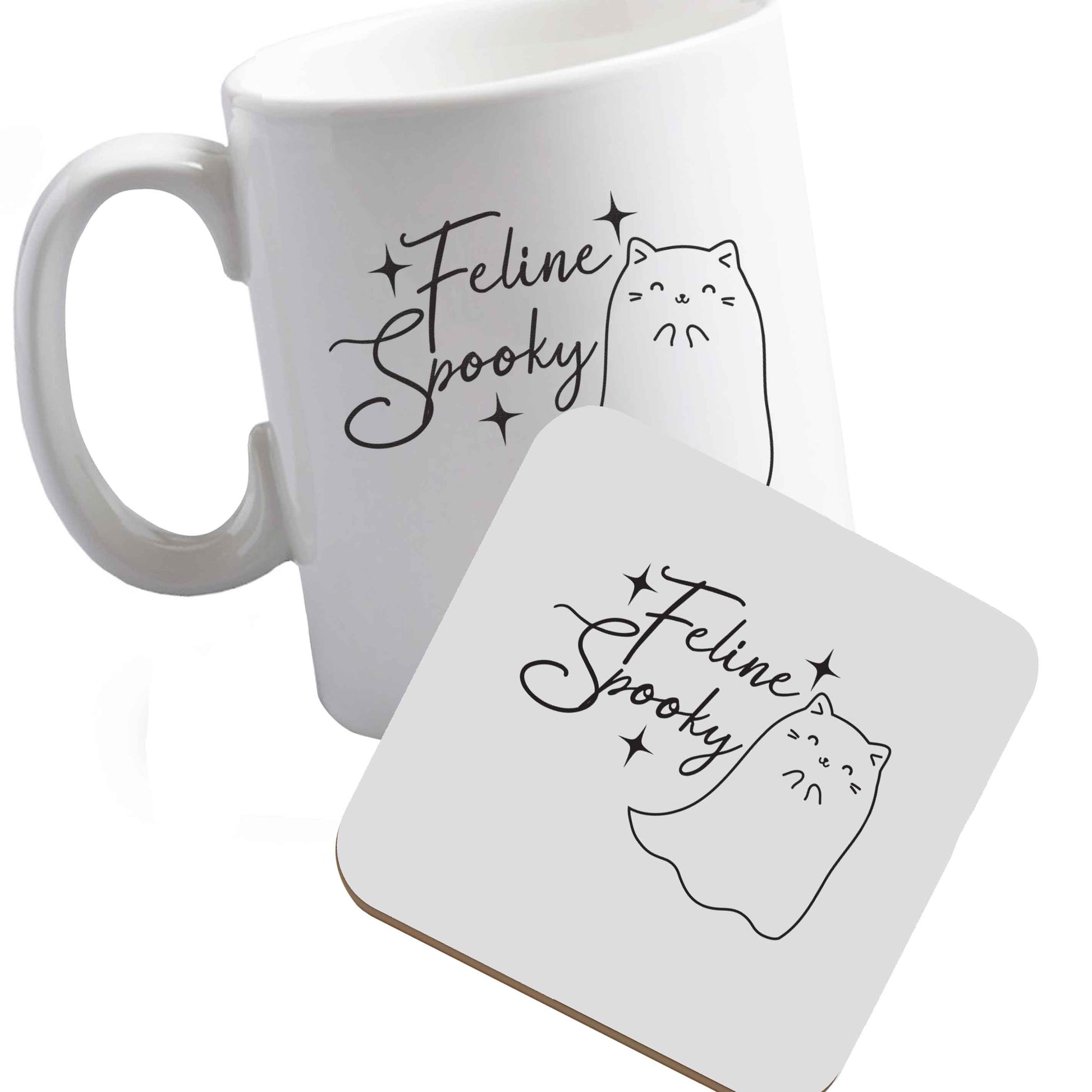 10 oz Ceramic mug and coaster Feline spooky both sides