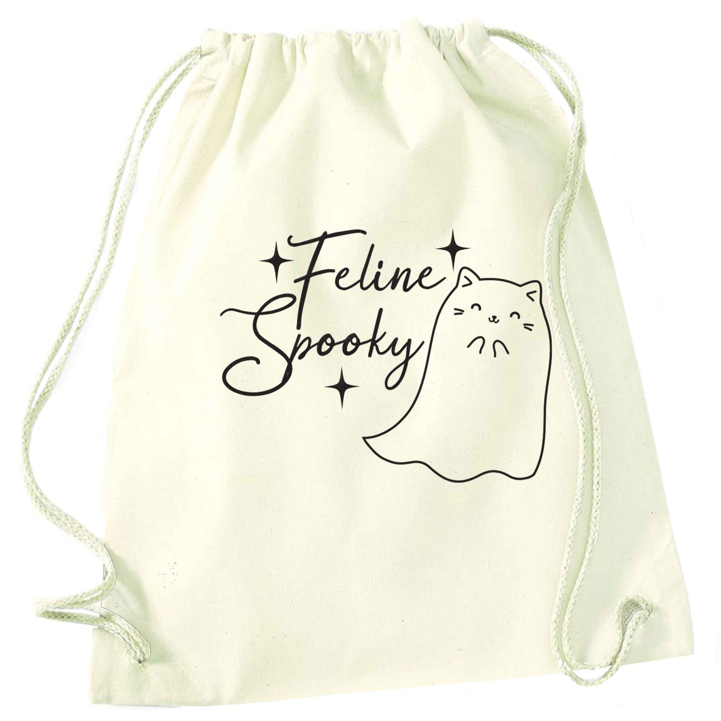 Feline spooky natural drawstring bag