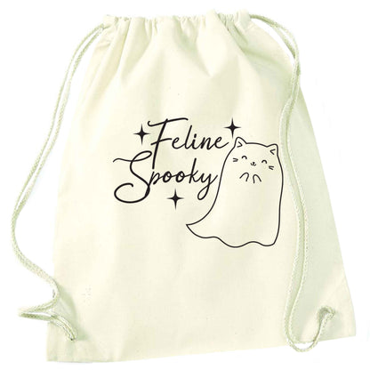 Feline spooky natural drawstring bag