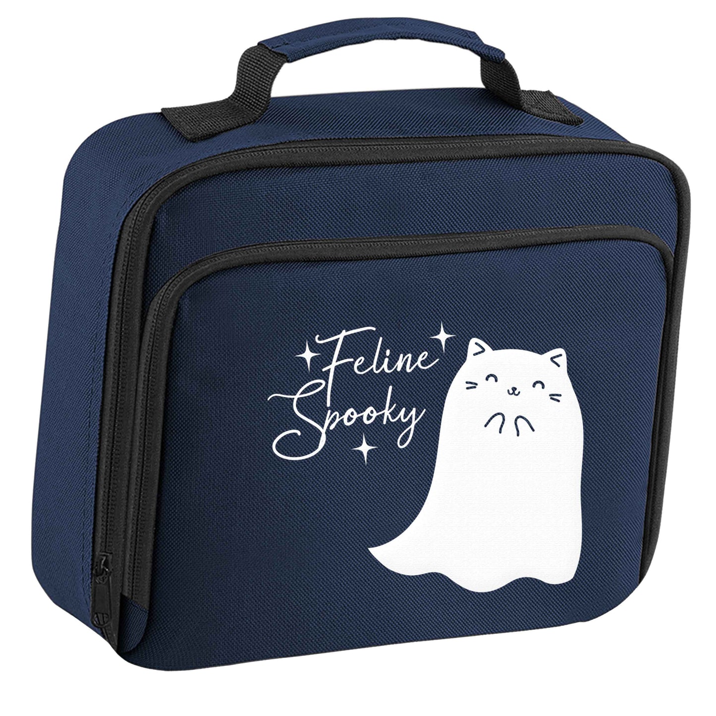 Feline spooky insulated navy lunch bag cooler