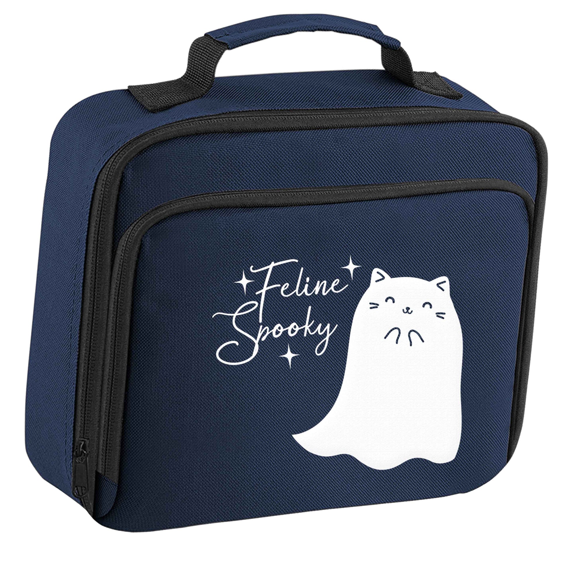 Feline spooky insulated navy lunch bag cooler