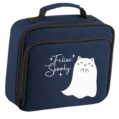 Feline spooky insulated navy lunch bag cooler