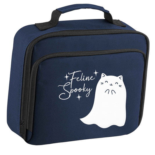 Feline spooky insulated navy lunch bag cooler