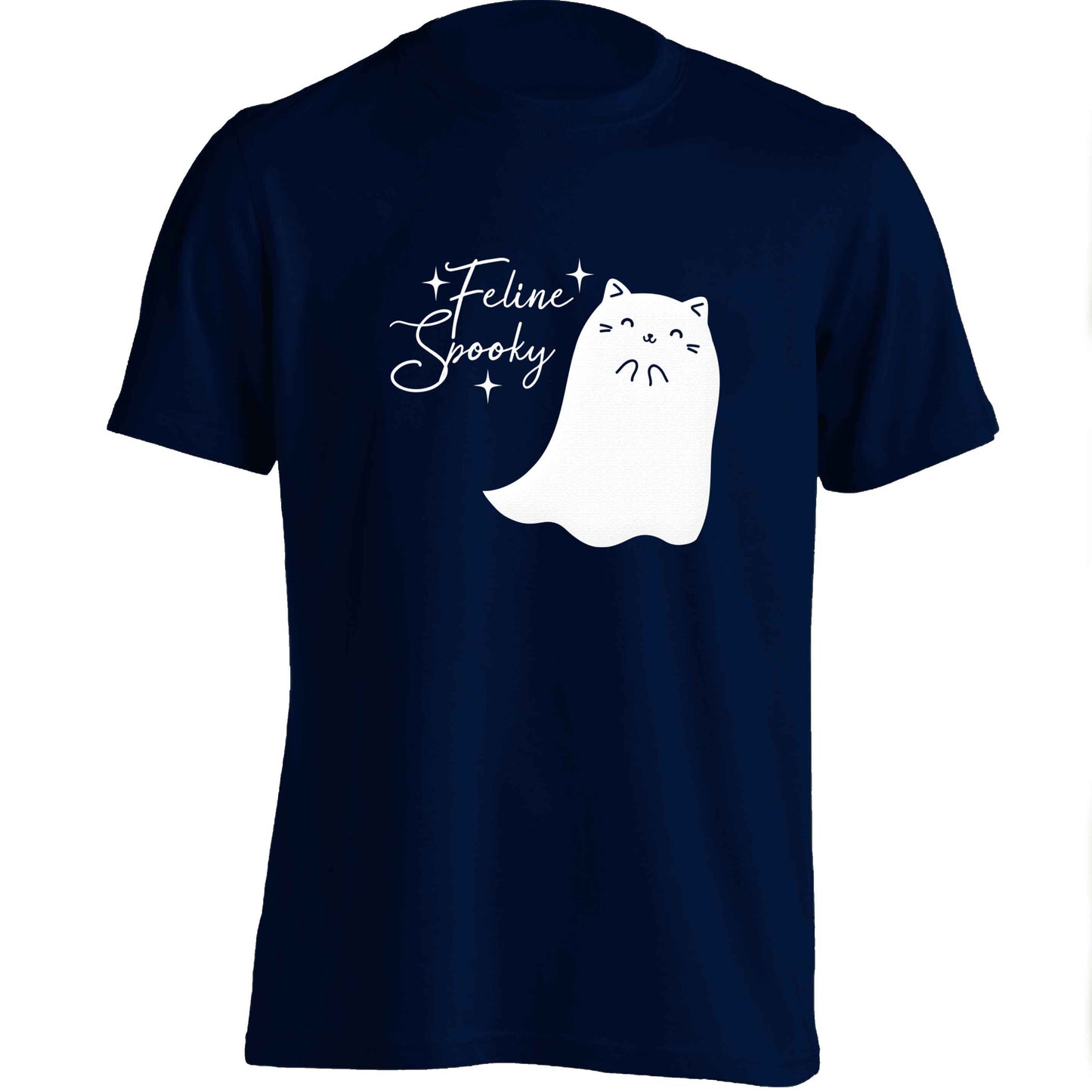 Feline spooky adults unisex navy Tshirt 2XL
