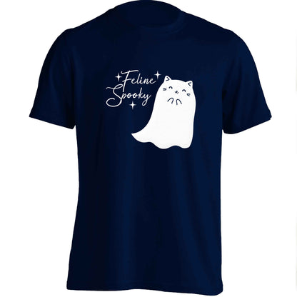 Feline spooky adults unisex navy Tshirt 2XL