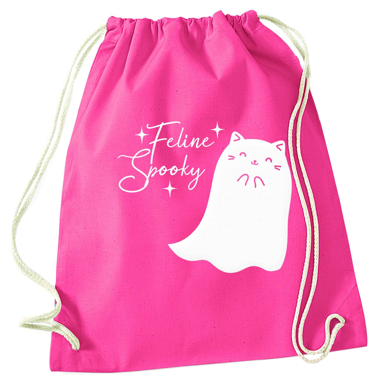 Feline spooky pink drawstring bag