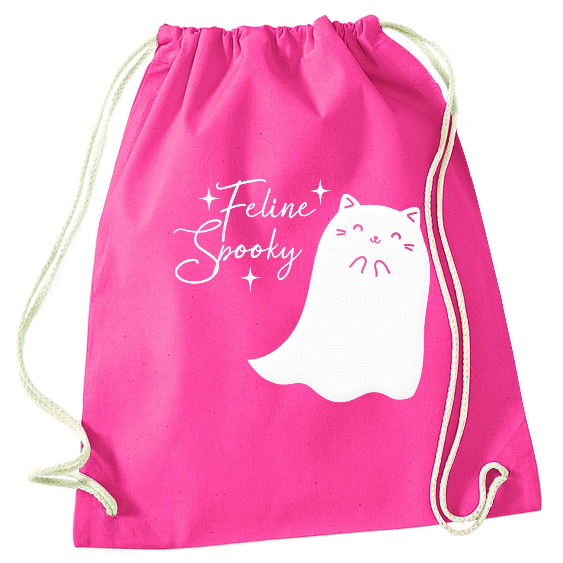 Feline spooky pink drawstring bag