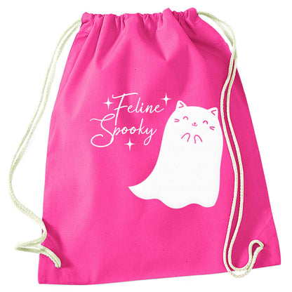 Feline spooky pink drawstring bag