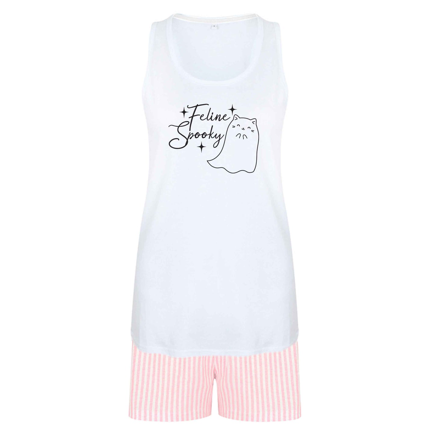 Feline spooky size XL women's pyjama shorts set in pink 