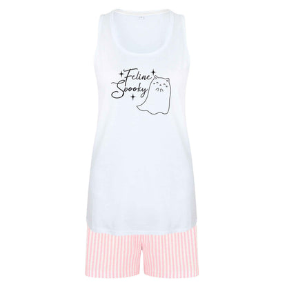 Feline spooky size XL women's pyjama shorts set in pink 