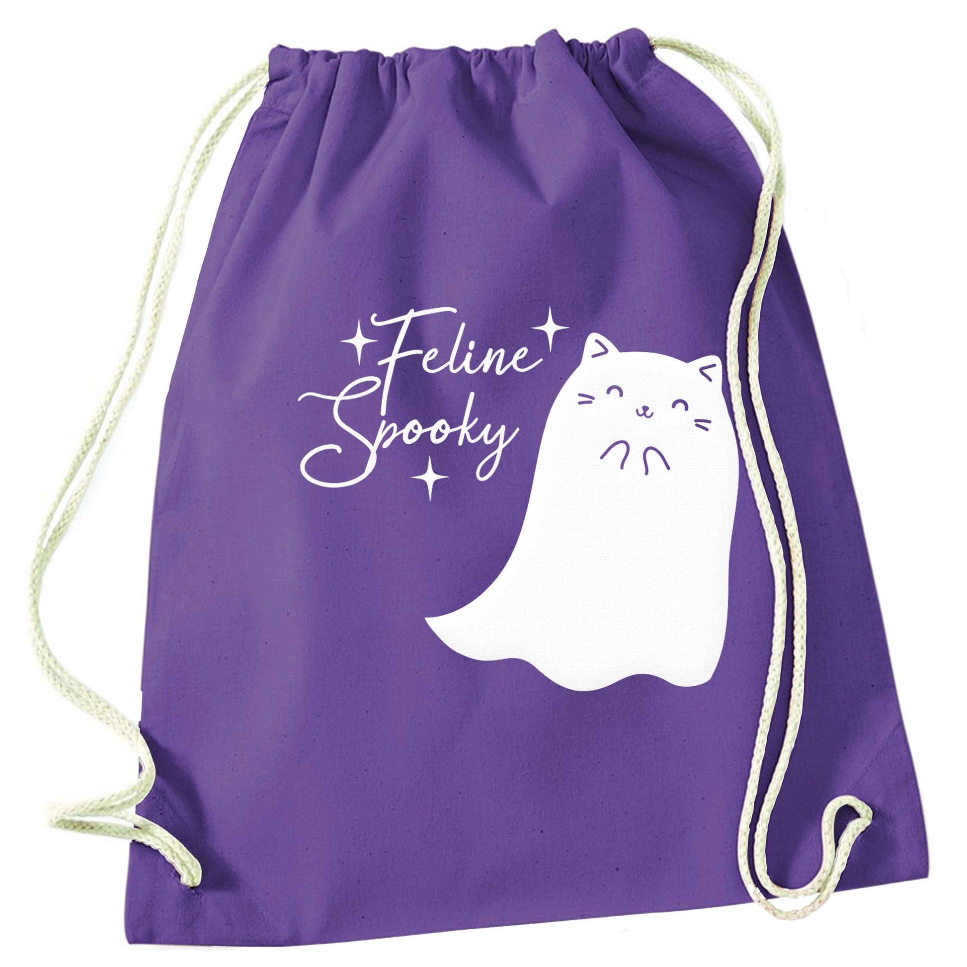 Feline spooky purple drawstring bag