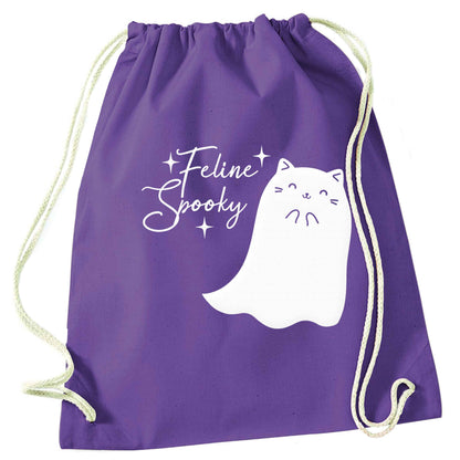 Feline spooky purple drawstring bag