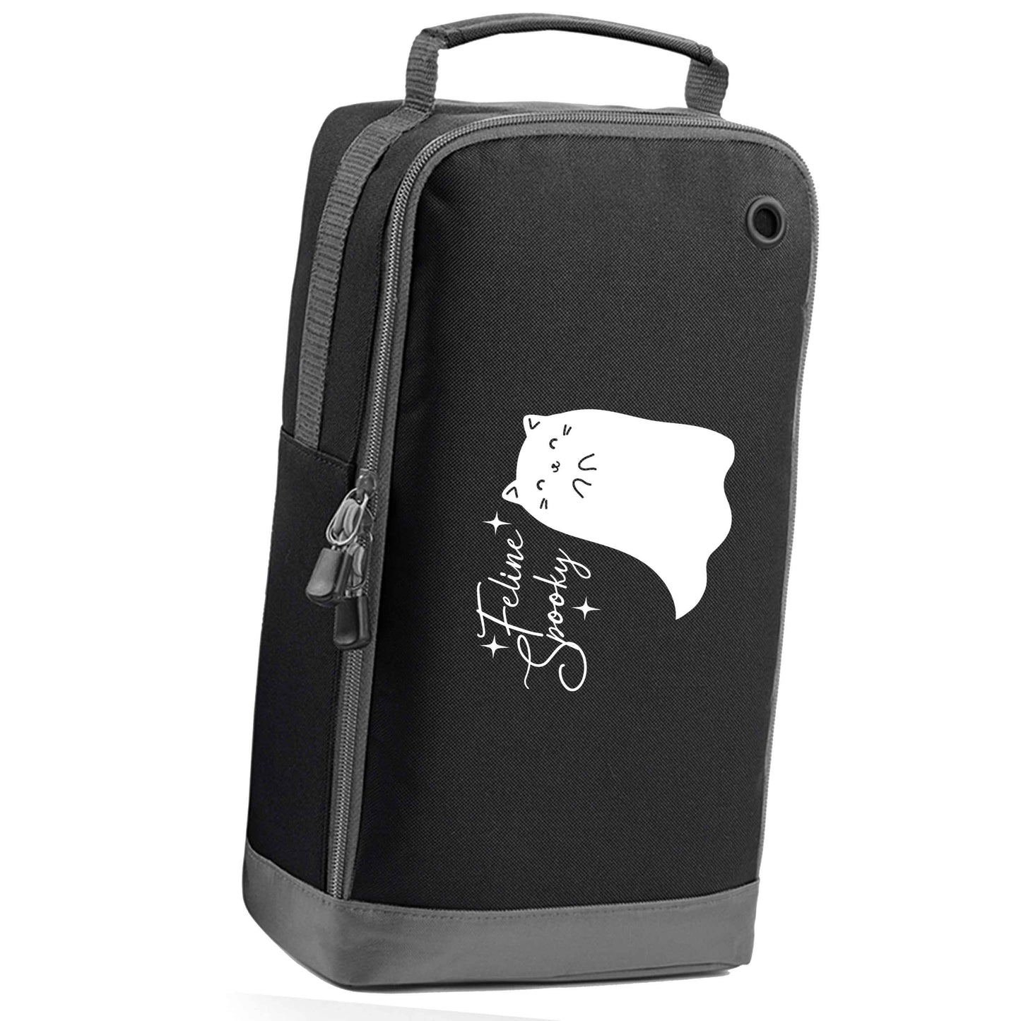 Feline spooky black sports shoe bag horizontal print