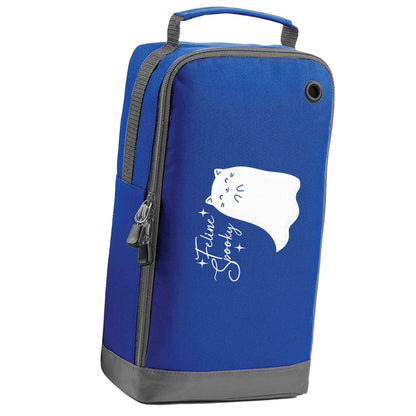 Feline spooky blue sports shoe bag horizontal print