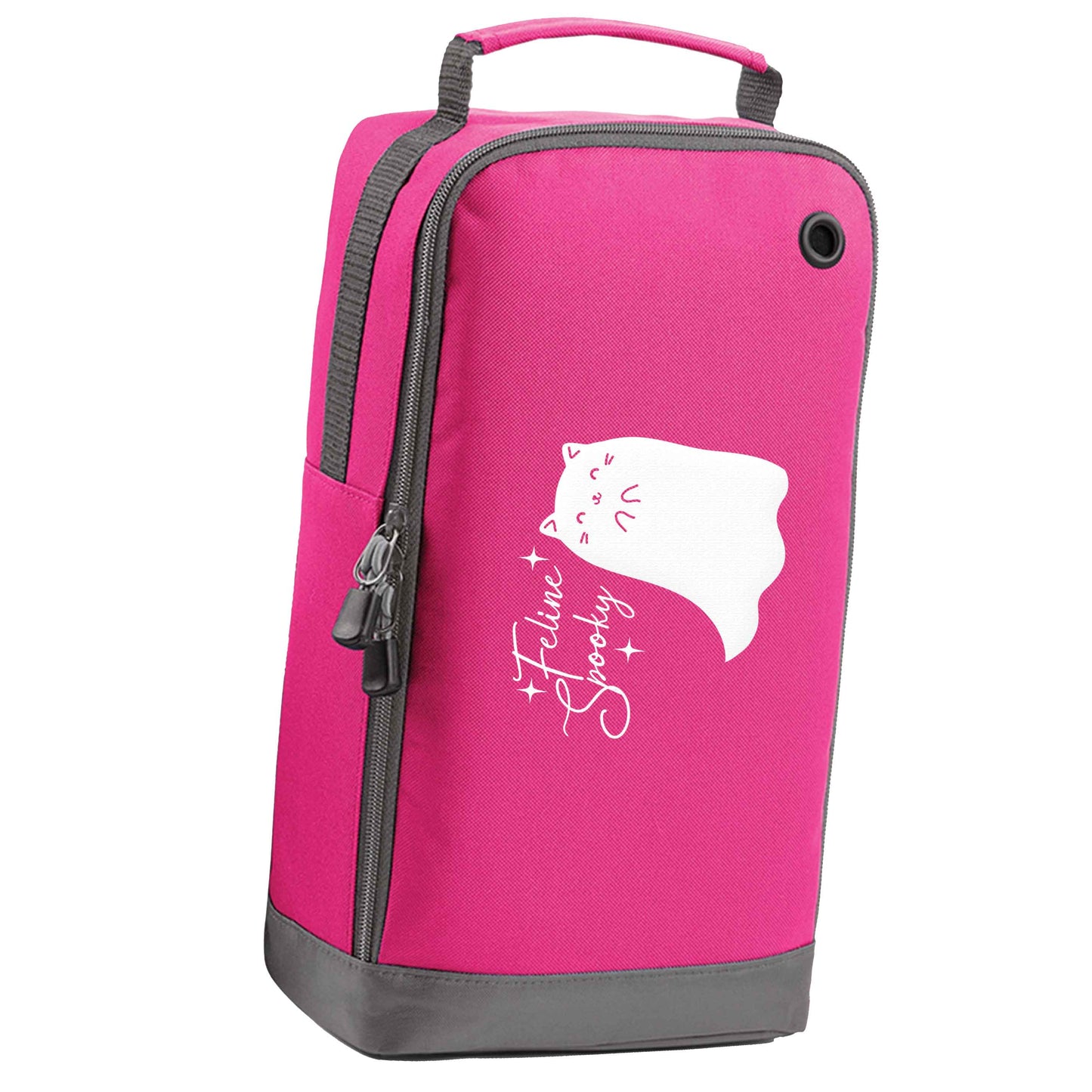 Feline spooky pink sports shoe bag horizontal print
