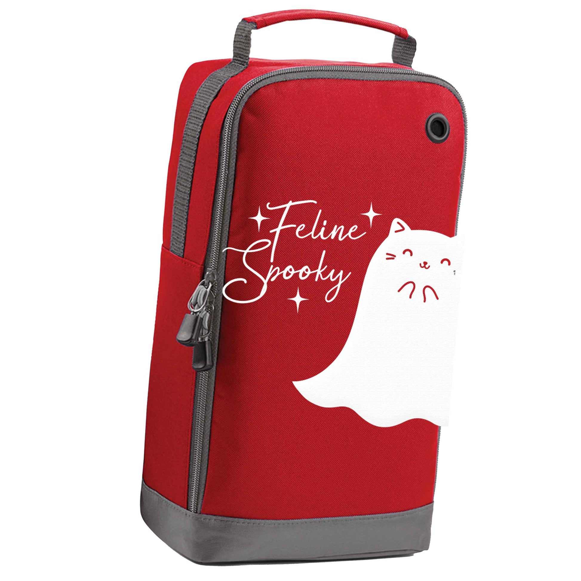 Feline spooky red sports shoe bag horizontal print