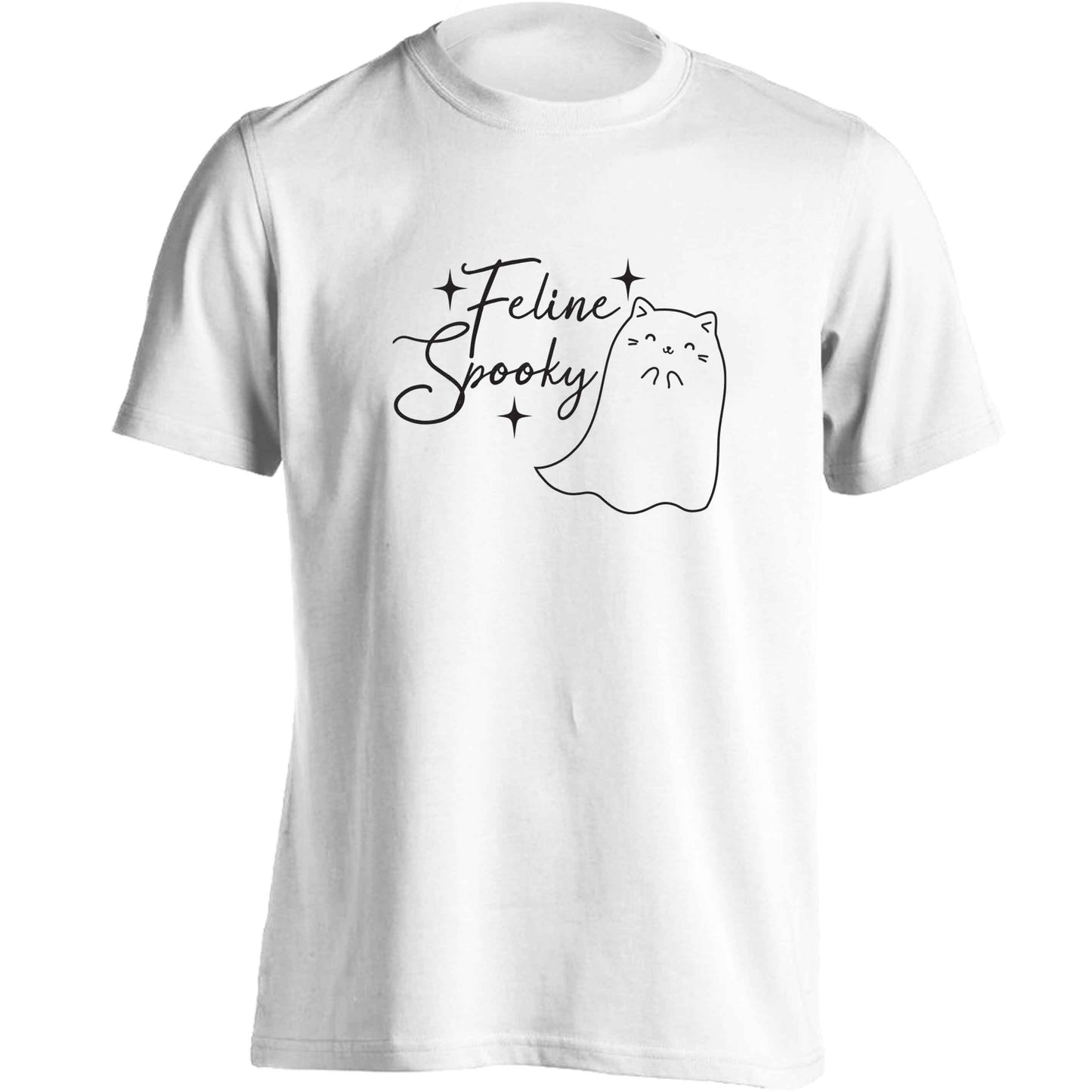 Feline spooky adults unisex white Tshirt 2XL