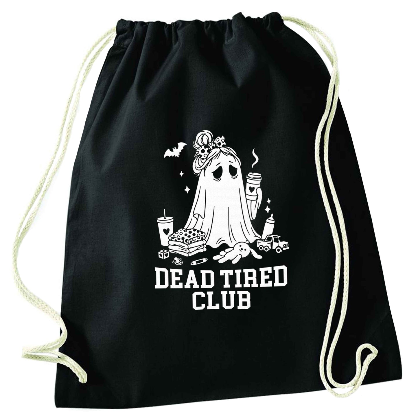 Dead tired club black drawstring bag