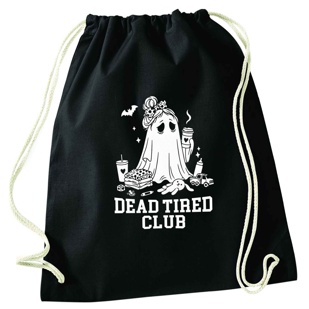 Dead tired club black drawstring bag