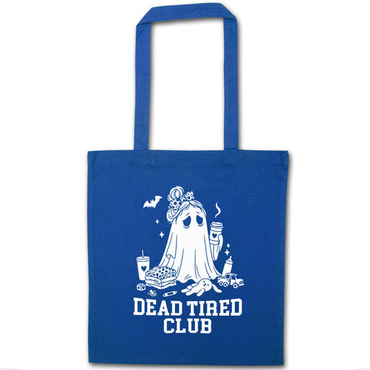 Dead tired club blue tote bag