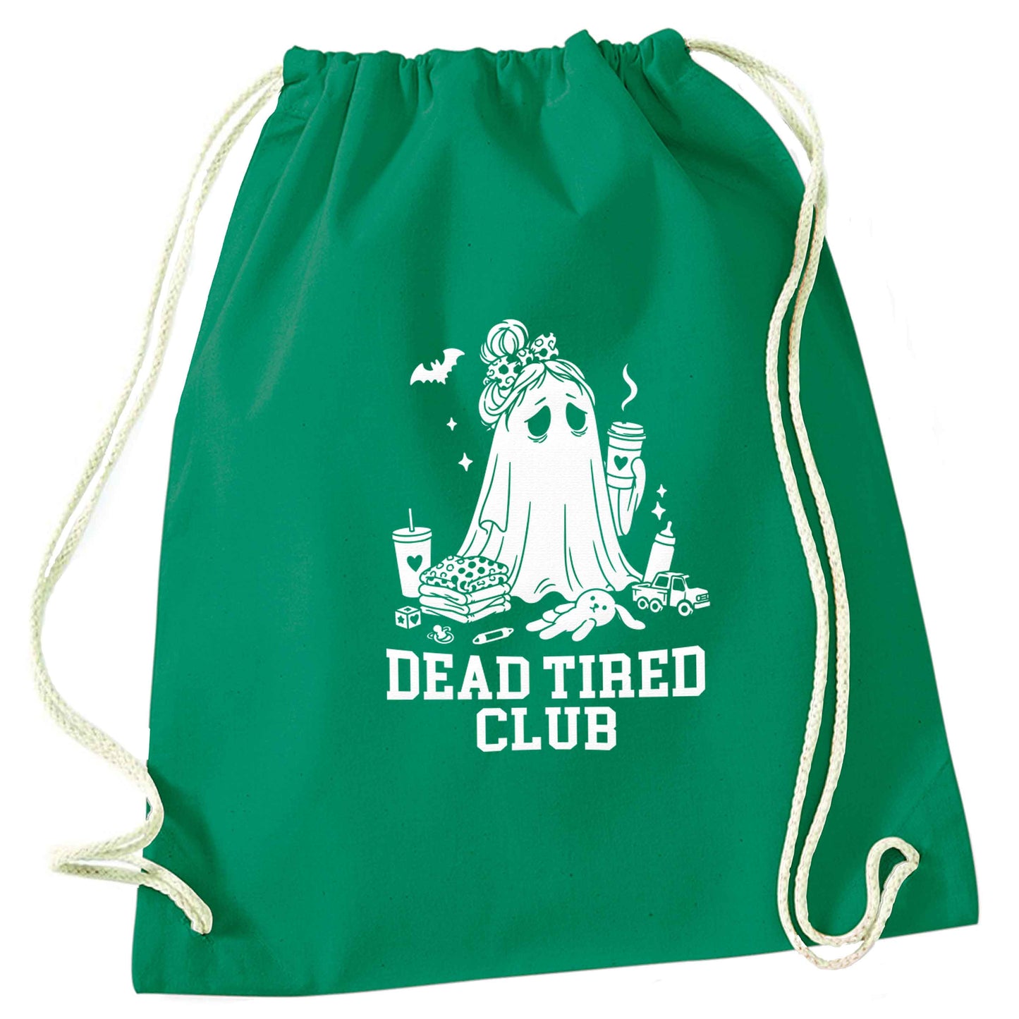 Dead tired club green drawstring bag