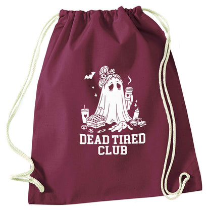 Dead tired club maroon drawstring bag