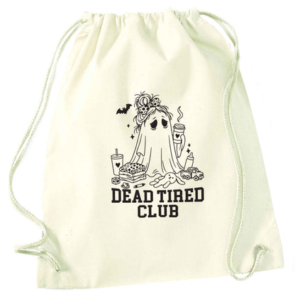 Dead tired club natural drawstring bag