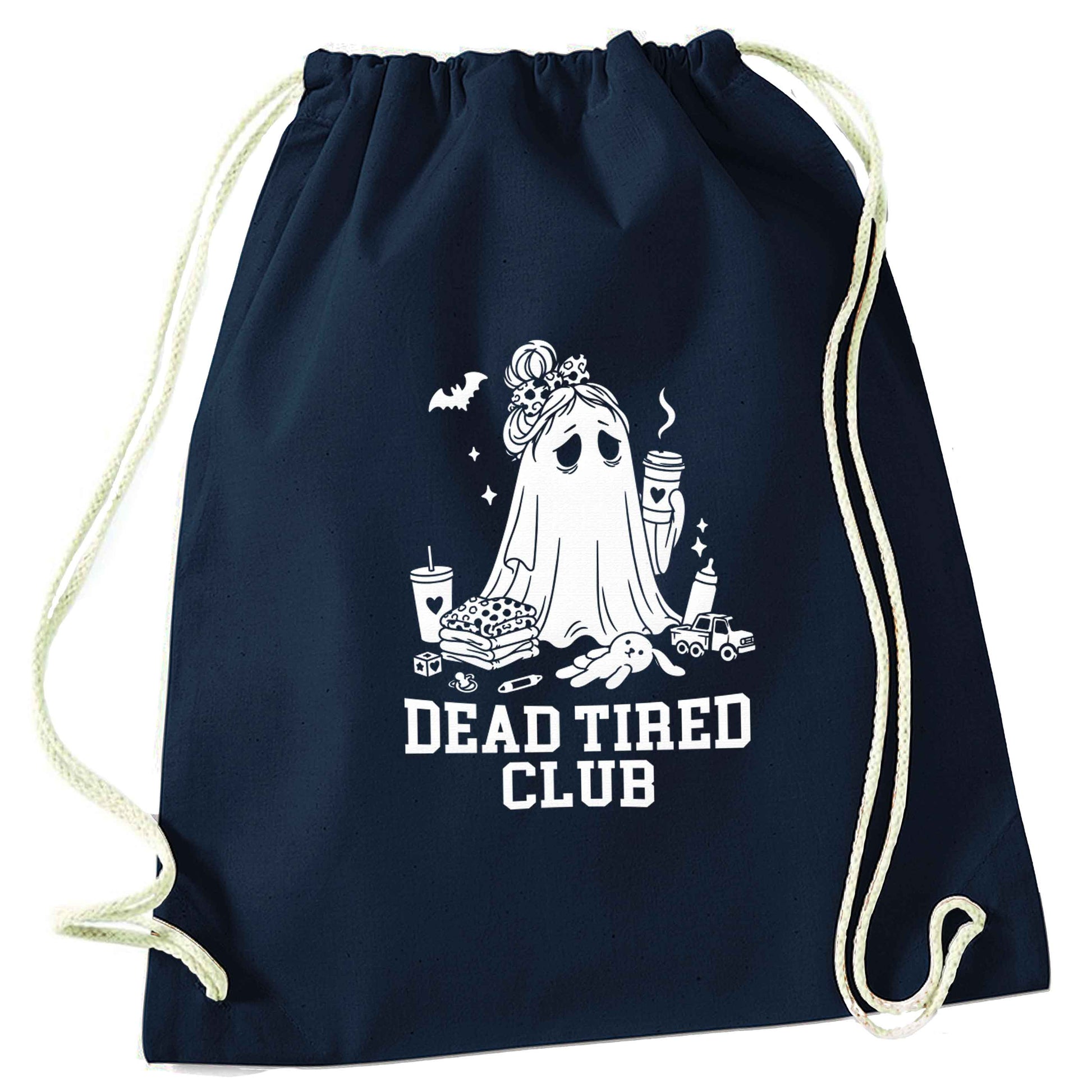 Dead tired club navy drawstring bag