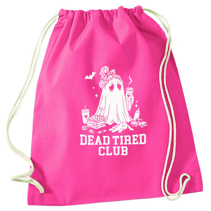 Dead tired club pink drawstring bag