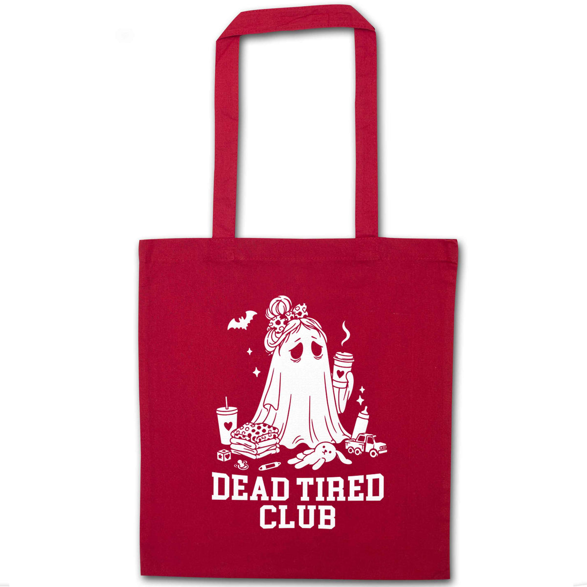 Dead tired club red tote bag