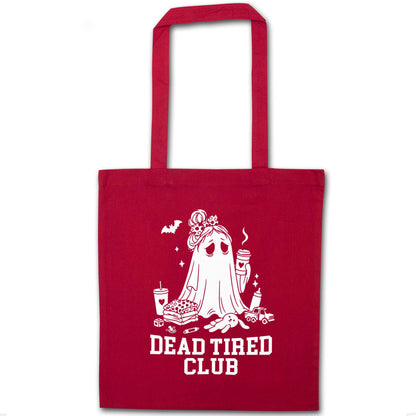 Dead tired club red tote bag