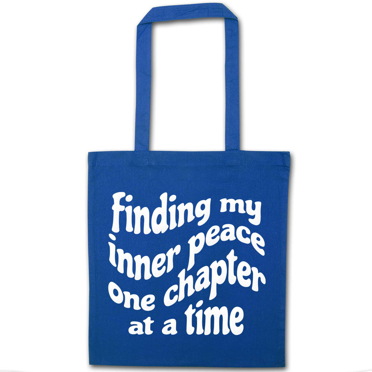 Finding My Inner Peace One Chapter at a Time blue tote bag