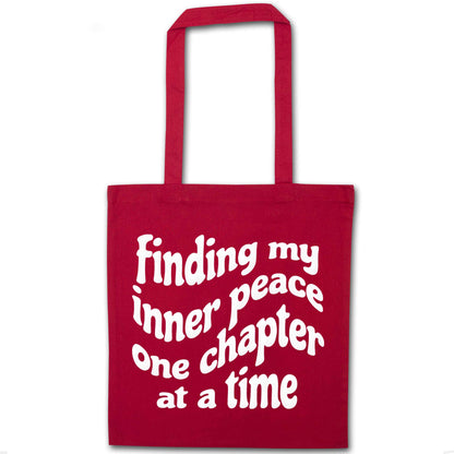 Finding My Inner Peace One Chapter at a Time red tote bag