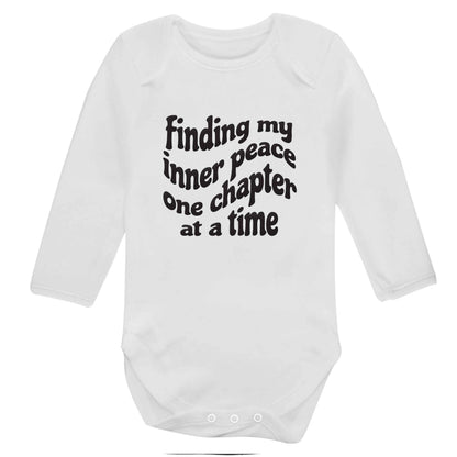 Finding My Inner Peace One Chapter at a Time baby bodysuit long sleeved white 6-12 months
