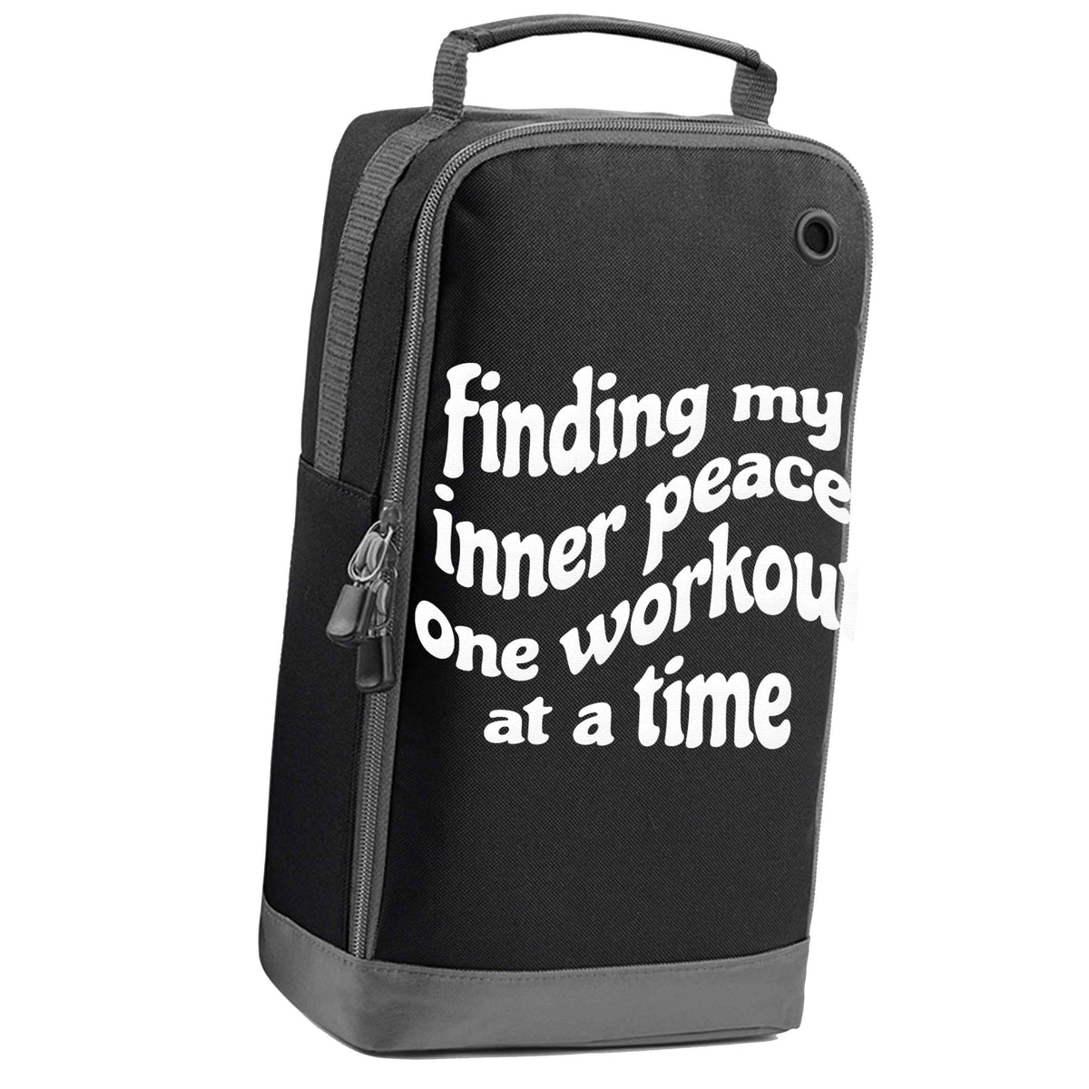 Finding my inner peace one workout at a time black sports shoe bag vertical print