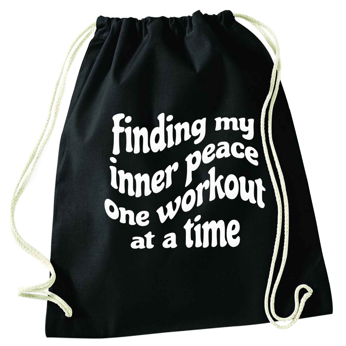 Finding my inner peace one workout at a time black drawstring bag