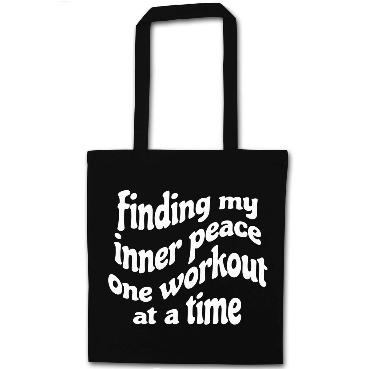 Finding my inner peace one workout at a time black tote bag