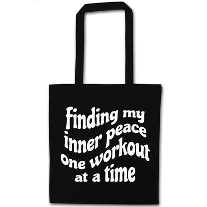 Finding my inner peace one workout at a time black tote bag