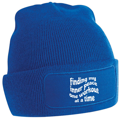 Finding my inner peace one workout at a time blue beanie hat