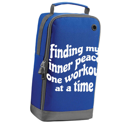 Finding my inner peace one workout at a time blue sports shoe bag vertical print