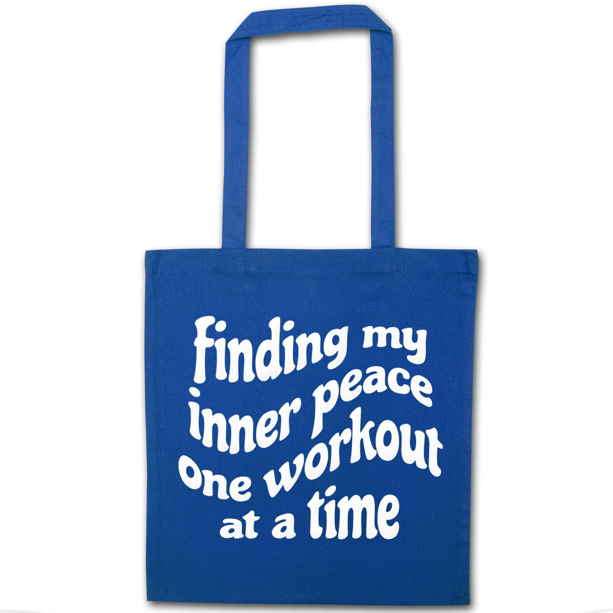 Finding my inner peace one workout at a time blue tote bag