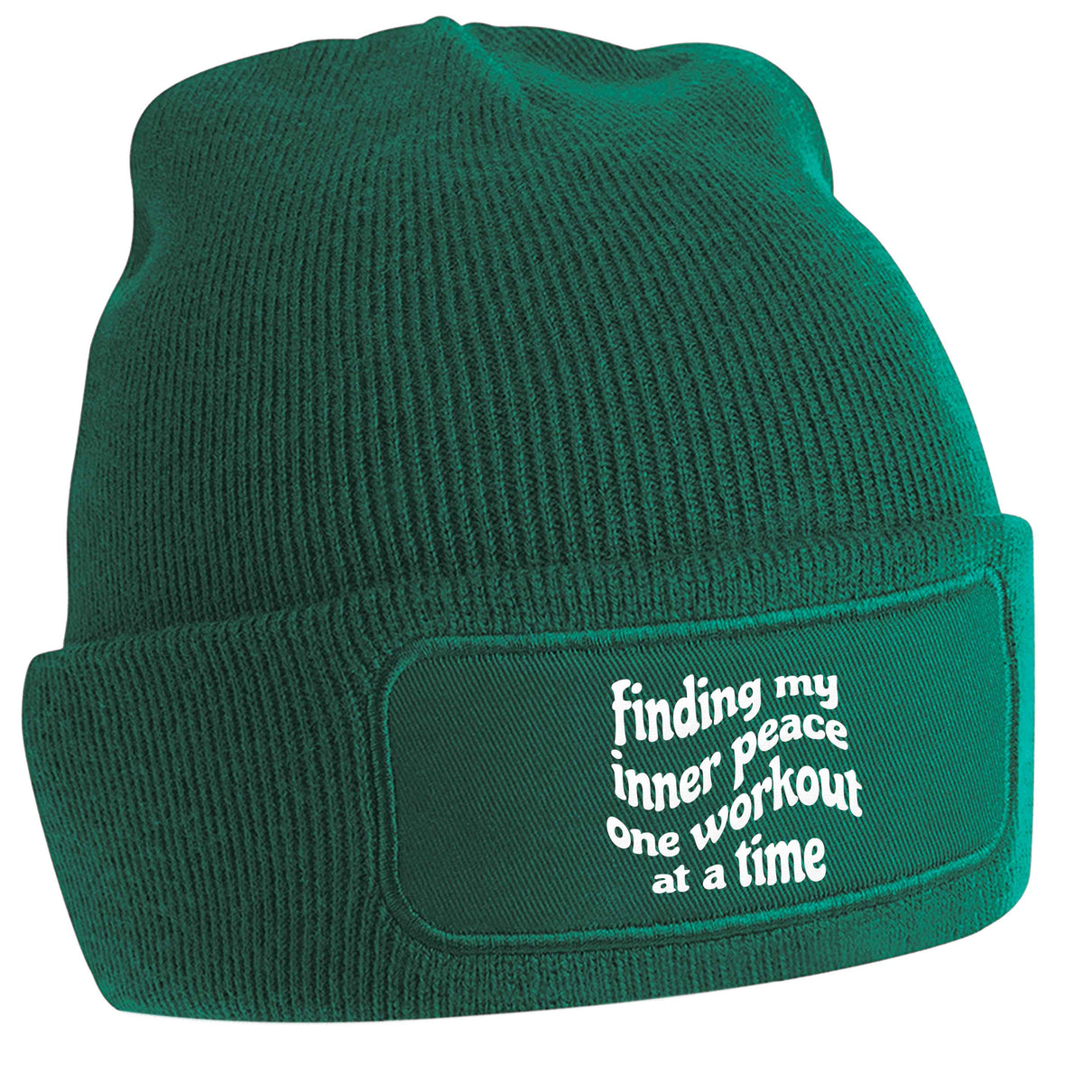 Finding my inner peace one workout at a time green beanie hat