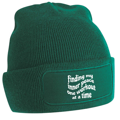 Finding my inner peace one workout at a time green beanie hat