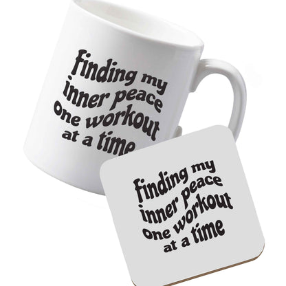 10 oz Ceramic mug and coaster Finding my inner peace one workout at a time left sided