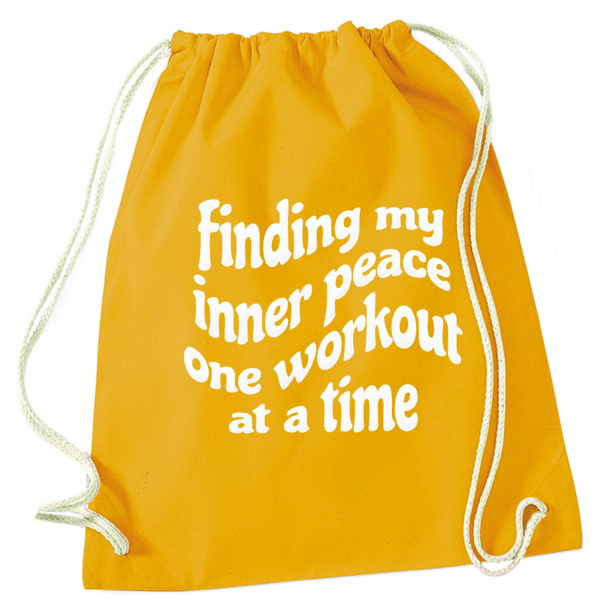Finding my inner peace one workout at a time mustard drawstring bag
