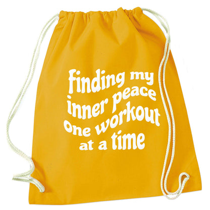 Finding my inner peace one workout at a time mustard drawstring bag