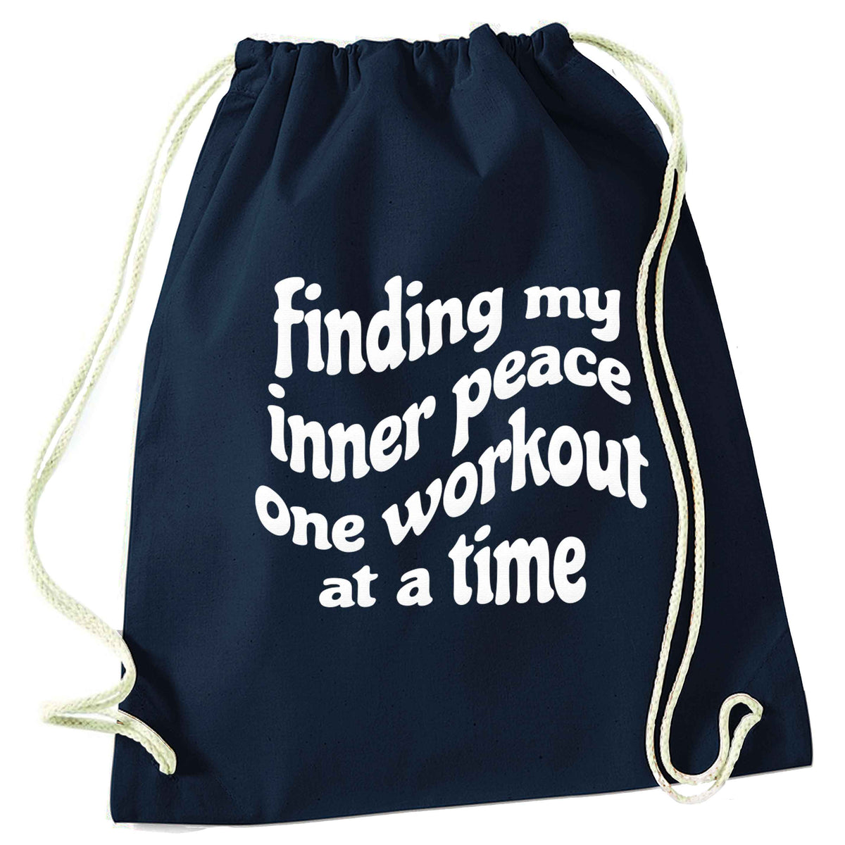Finding my inner peace one workout at a time navy drawstring bag