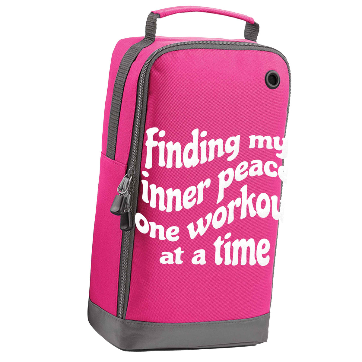 Finding my inner peace one workout at a time pink sports shoe bag vertical print