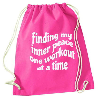 Finding my inner peace one workout at a time pink drawstring bag