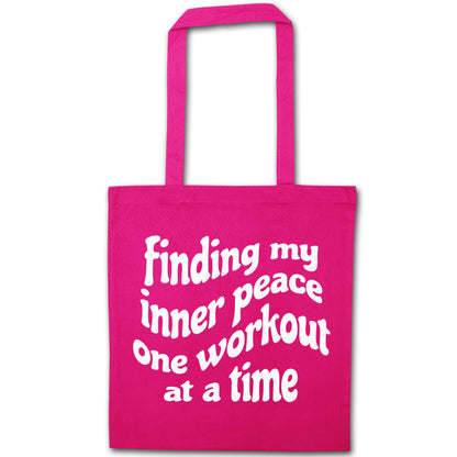 Finding my inner peace one workout at a time pink tote bag